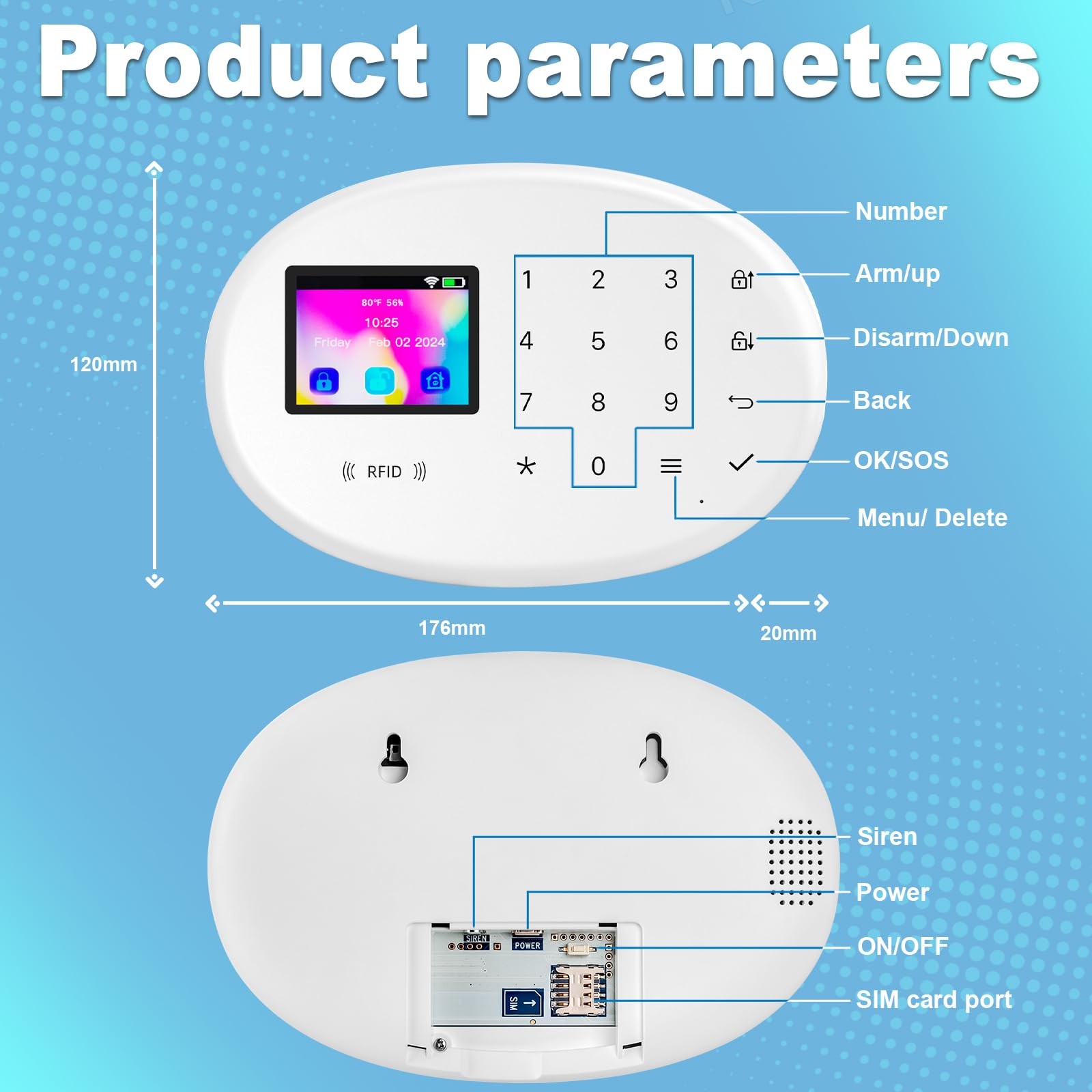 TOWODE W204 Système d'alarme de maison sans fil – Batterie et alimentation secteur double alimentation avec capteurs de mouvement, capteurs de porte et télécommandes radio pour appartements et maisons