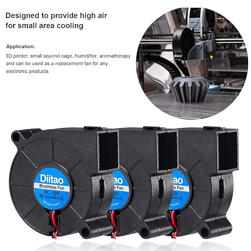 Miniatura 4 de Ventilador de ventilador de enfriamiento 5015 DC 12V Ventiladores de enfriamiento sin escobillas 1.969x1.969x0.591 in 2 PIN para impresora 3D