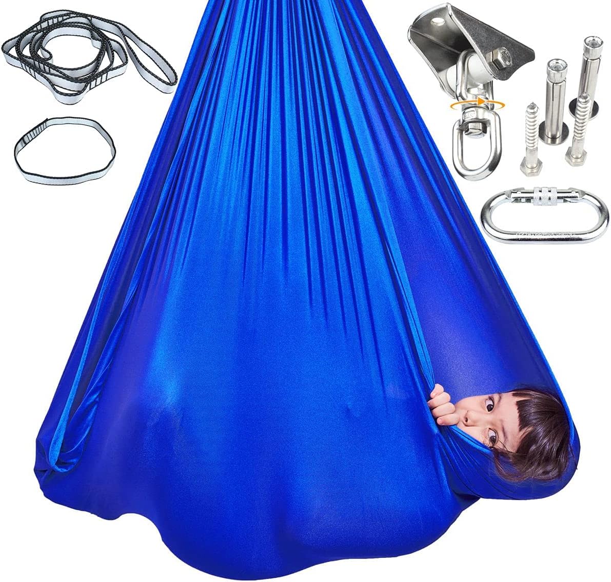 DOI IRON Sensory Swing Indoor + 360° Swivel Hanger Hardware, Double-Layer Lycra Indoor Swings for Kids to Play & Calm, Hanging Hammock Therapy Swing for Autism Child with Special Needs