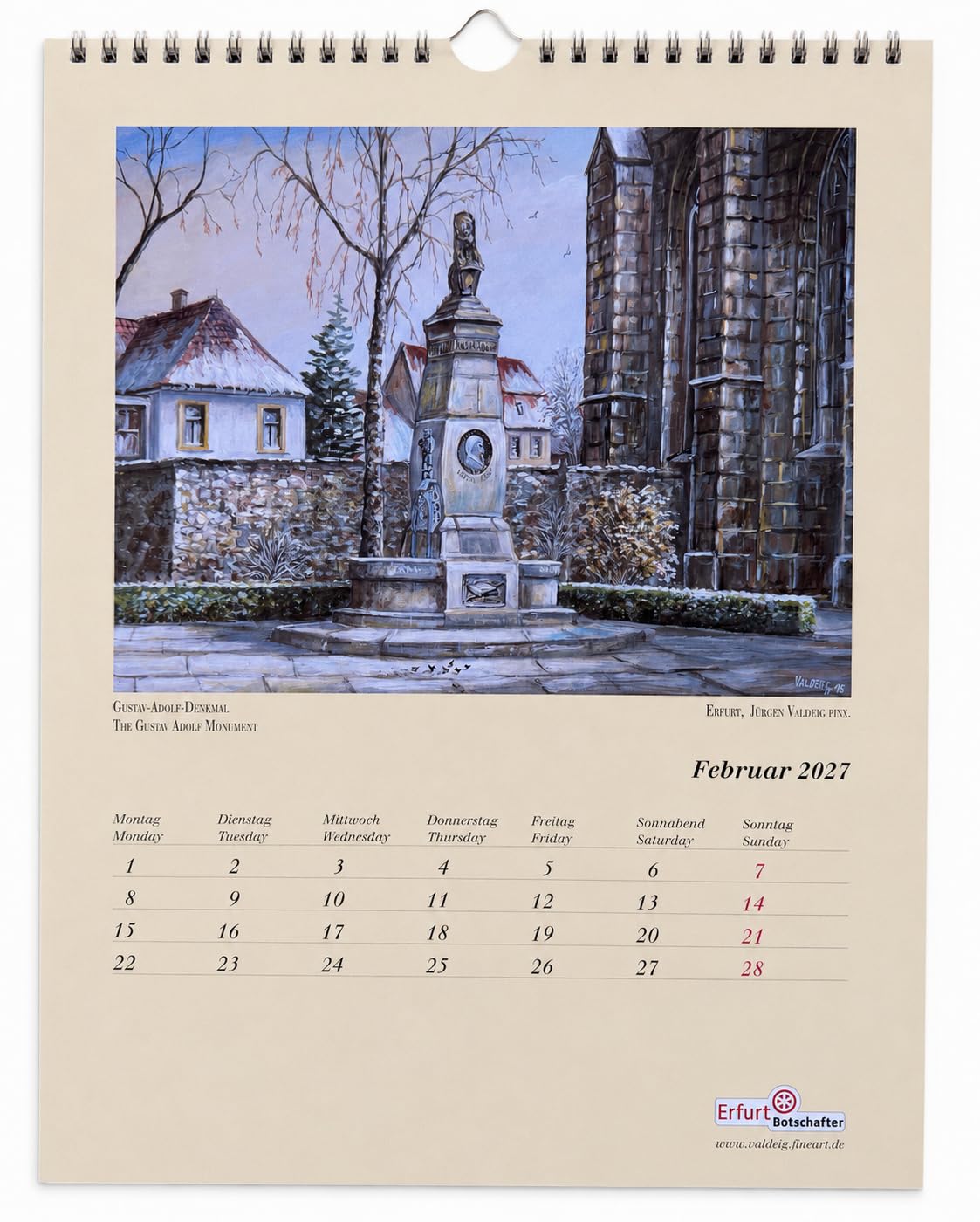 Alt-Erfurt Wandkalender 2027 - Erfurt - Stadt im Grünen Herzen Deutschlands von Jürgen Valdeig - 36 Jahre Kunstkalender mit historischen & aktuellen Motiven, Thüringen, Mittelalter, Bild Kalender