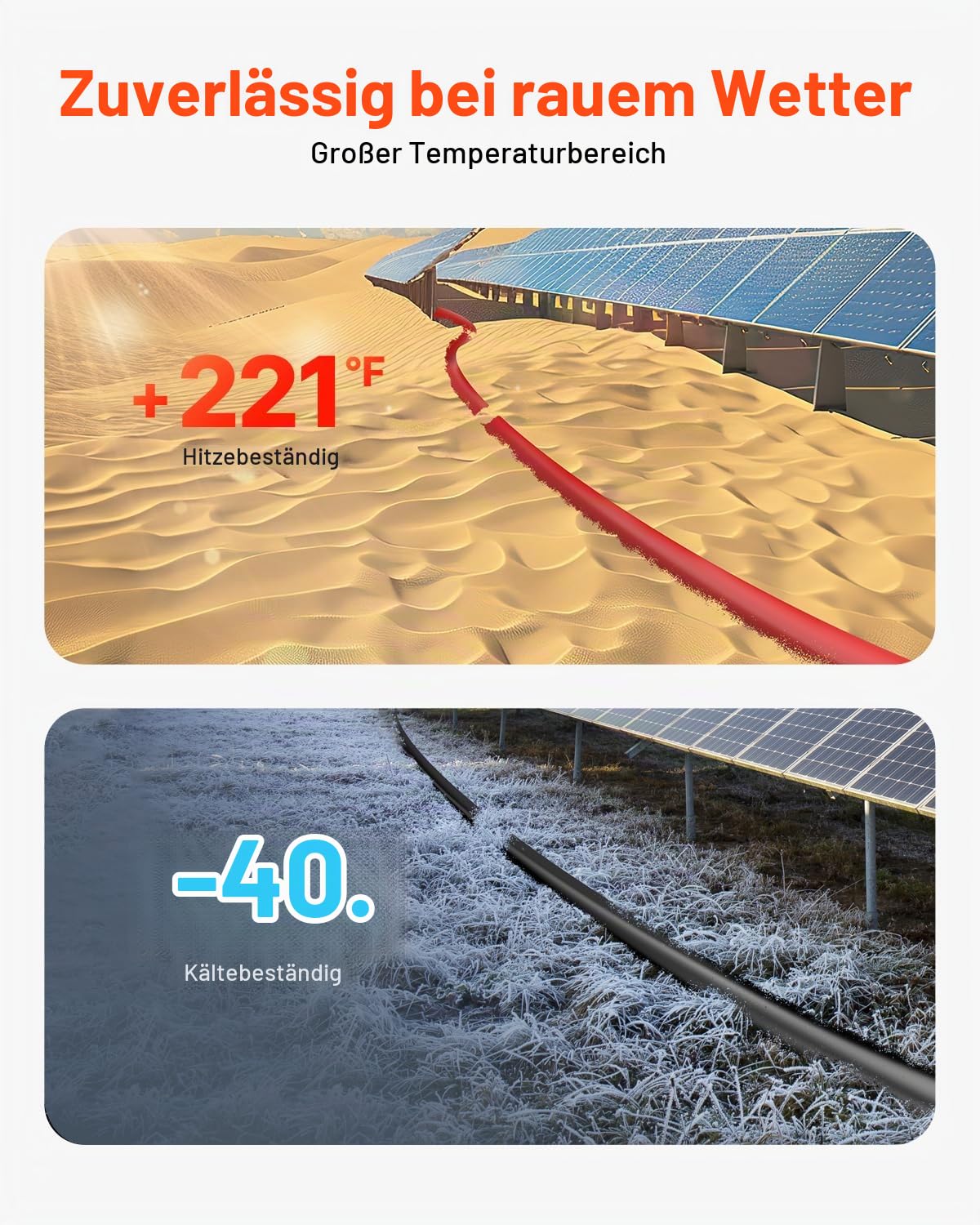 VEVOR Solarkabel 30,48 m, Verlängerungskabel 2er-Set, 10 AWG Kabel mit Wasserdichten Buchsen- & Steckeranschlüssen, PV-Kabel für Solarpanele zu Hause, auf Schiffen & in Wohnmobilen, Schwarz & Rot