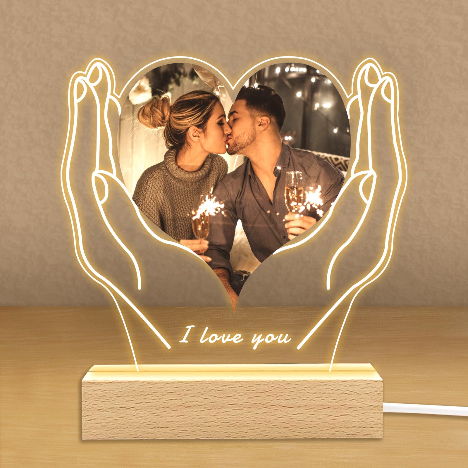 Cuadro Personalizado con Foto Regalo Aniversario Parej, Regalos Pareja Lampara Personalizados Para Cumpleaños Mujer, Nombre Regalos Personalizados Navidad Para Hombre Boda Novia Novio