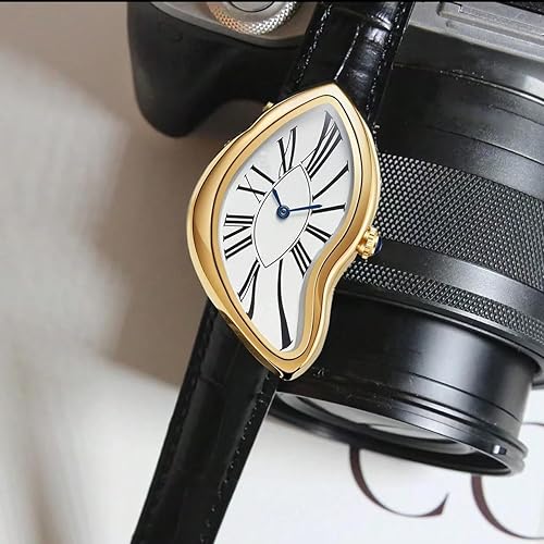 Miniatura 5 de Gosasa Creative Melting Luxury Men's Watch Stylish Analog Quartz Wristwatch with Genuine Leather Strap, Roman Numeral Dial, Waterproof, Business