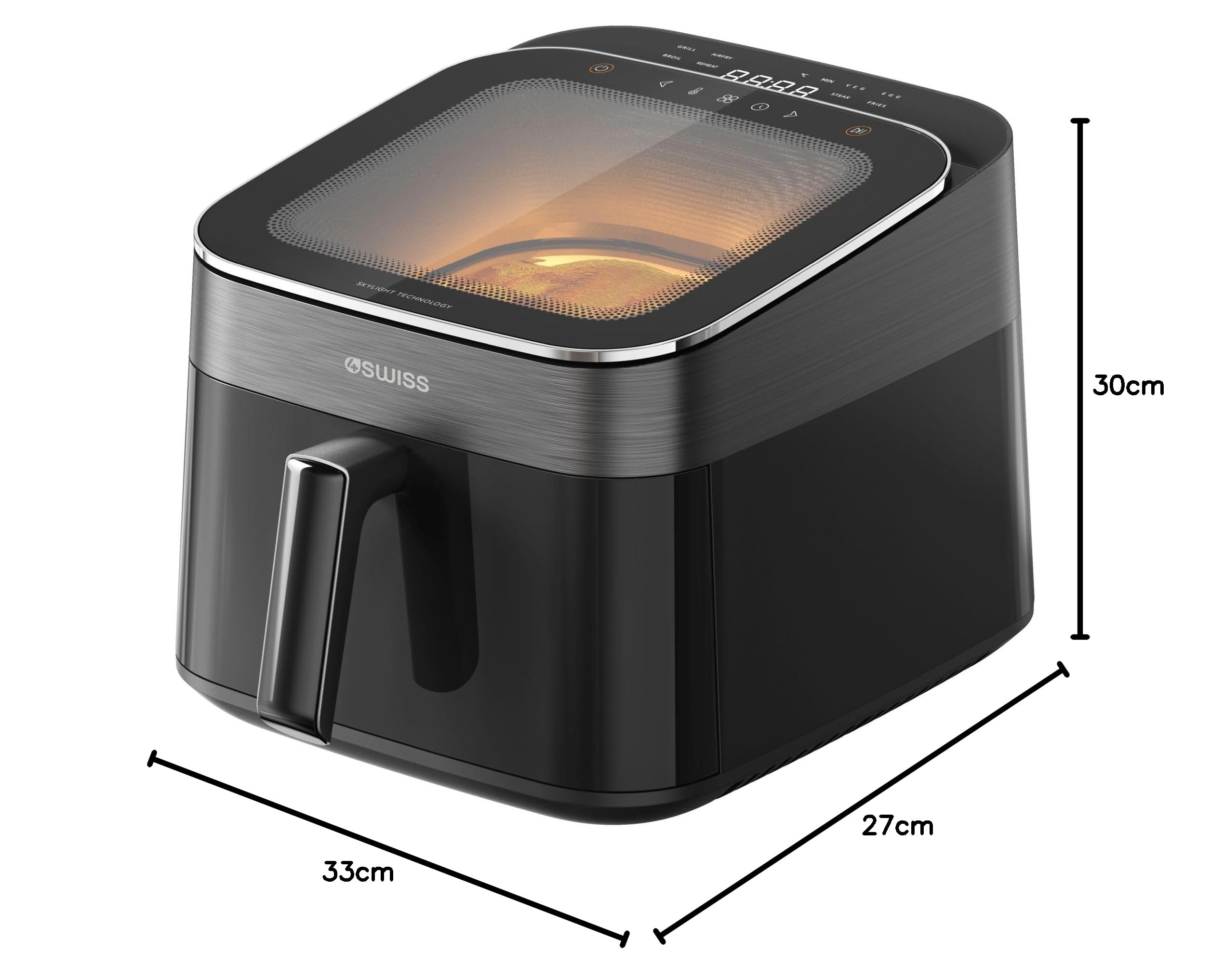 4SWISS Frytkownica Beztłuszczowa 6,5L z Okienkiem, Air Fryer XL 1700W, 12 Programów, Nagrzewanie 180°C w 1,44min, Łatwy w Czyszczeniu, Energooszczędny (ABB-025 Skylight)