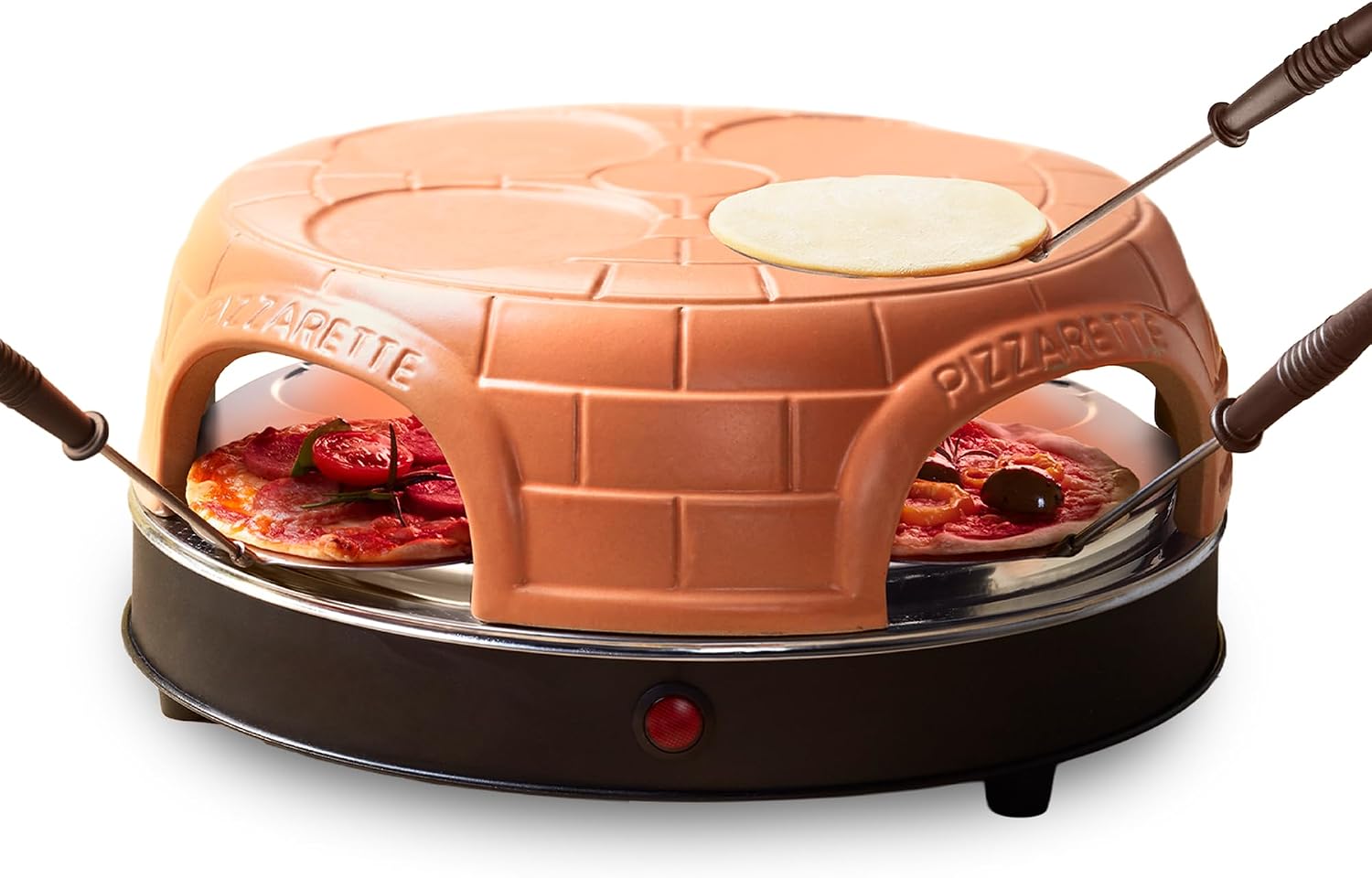 Emerio Pizza oven, pizzarette the original, handmade terracotta clay hood, new pre-bake, for mini pizza, real family fun for 4 people, PO-115847.1