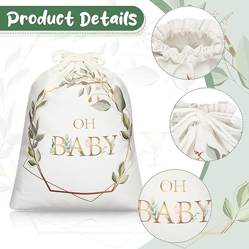 Miniatura 3 de Tudomro 4 bolsas de regalo grandes con cordón para baby shower, bolsas de regalo de lona con estampado de vegetación, bolsas de regalo de