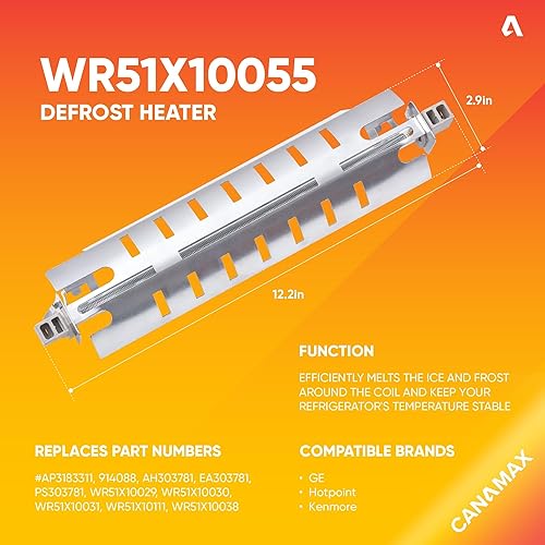Miniatura 2 de Canamax WR51X10055 - Calentador de descongelación con escudo de metal, compatible con refrigeradores GE Kenmore Hotpoint - Sustituye a AP3183311