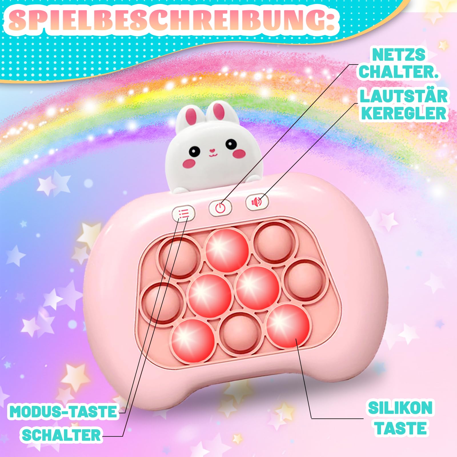 Juego De Reacción Rápida Pop It Electrónico Con 4 Modos | Fidget Toy De Conejo Con Luces Y Sonidos Para Niños De 3 A 12 Años