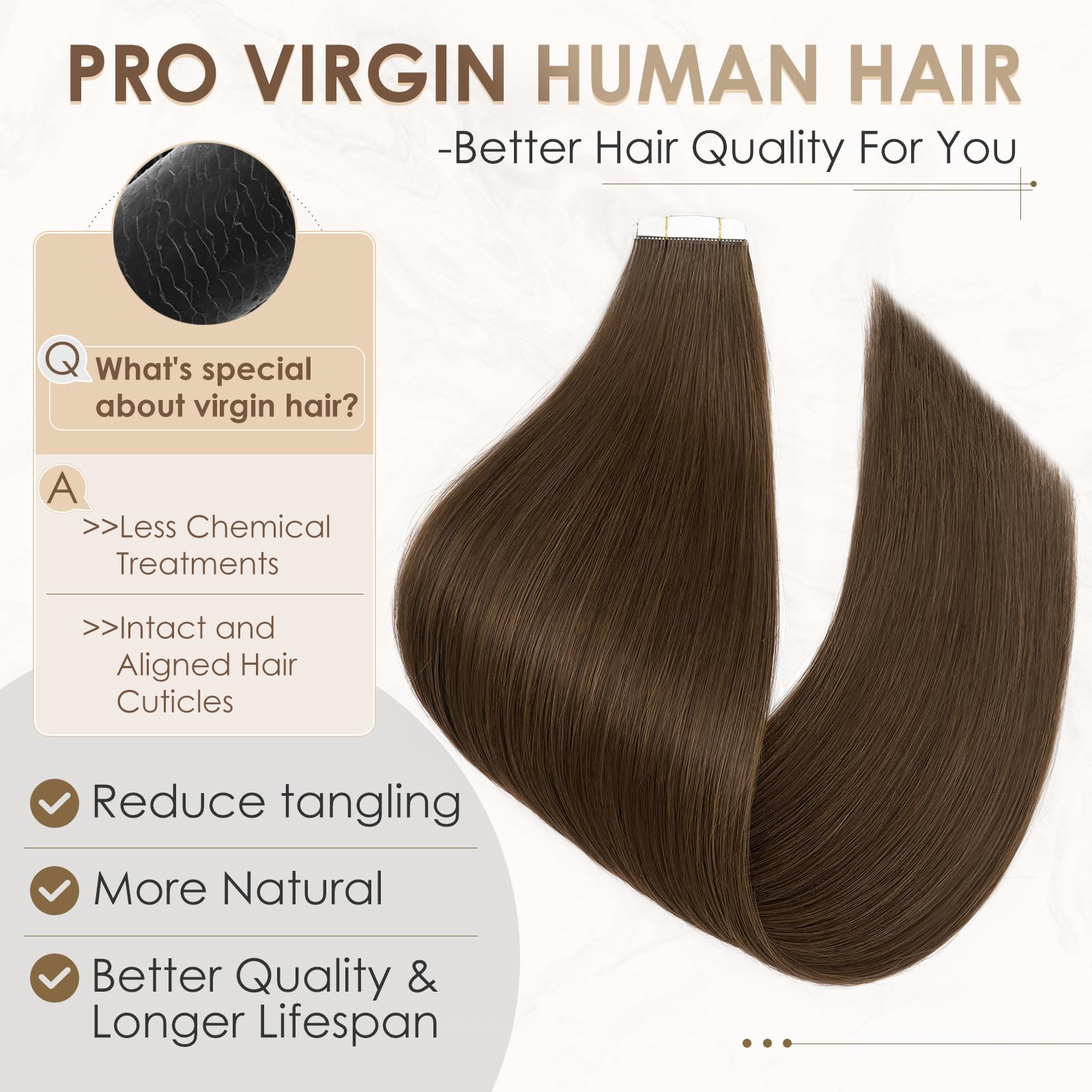 Elailite Darkest Brown Tape in Hair Extensions Real Human Hair 20 Pcs Seamless Invisible Skin Weft Remy Hair Extension Straight (#2 Dark Brown - Image 3