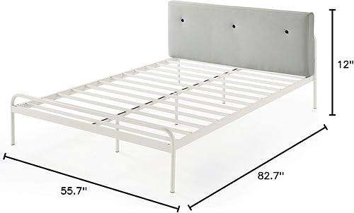 Miniatura 41 de Mellow Maggie - Cama de plataforma de metal con cabecera tapizada con cojín, listones de acero, fácil montaje, gris cielo, tamaño Queen Gris (Sky