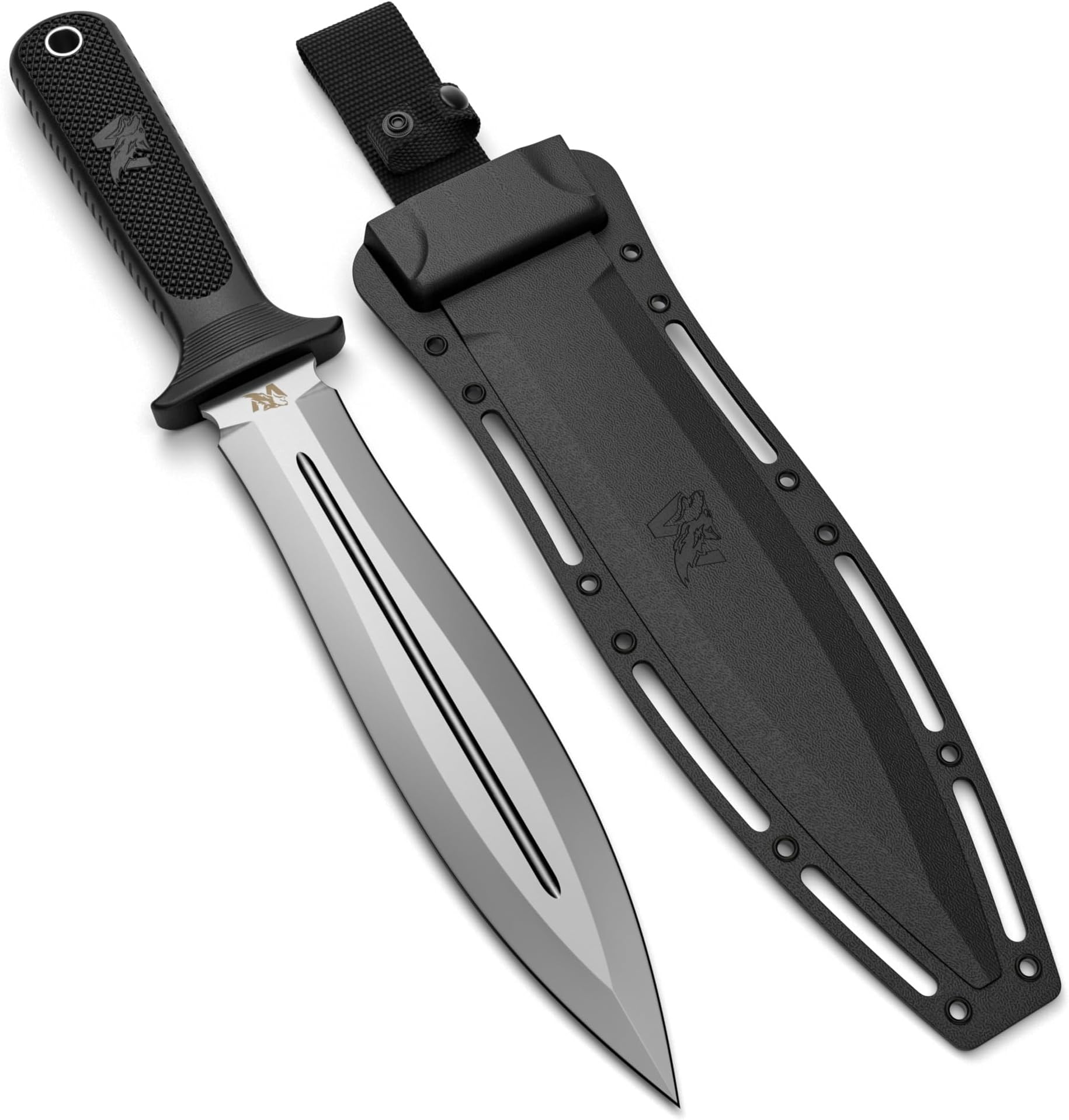 ODENWOLF W-SowCatcher Fixed Blade Knife with Sheath - Large Hunting-Knife made of D2 steel - Big Fixed Blade Double Edge Knives with TPE Handle