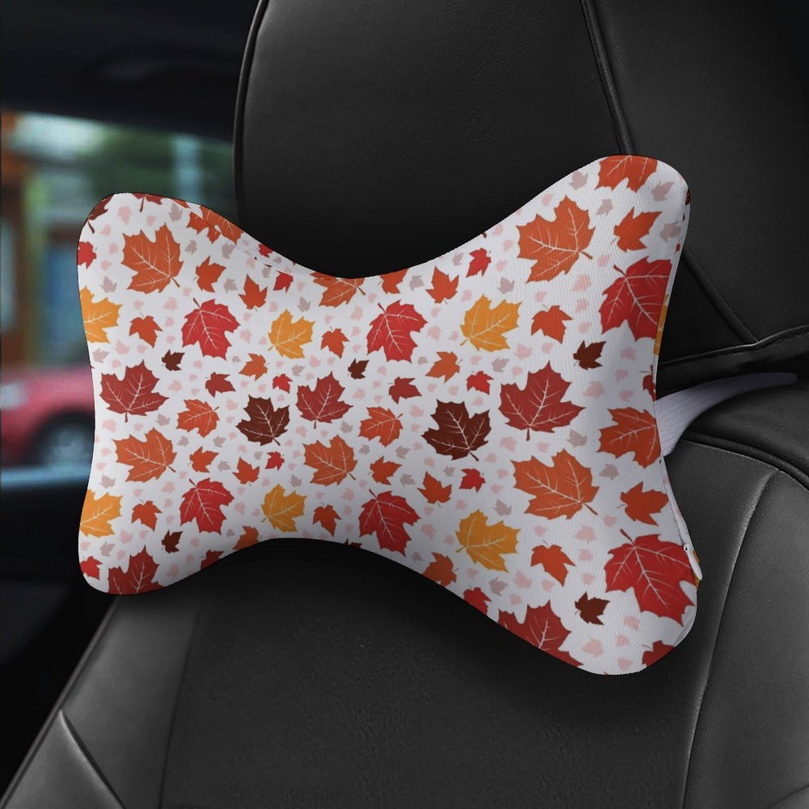 Canada Colorful Maple Leaf Car Neck Pillow Set of 2 Car Seat Head Support Cushion Bone Pillows with Elastic Strap