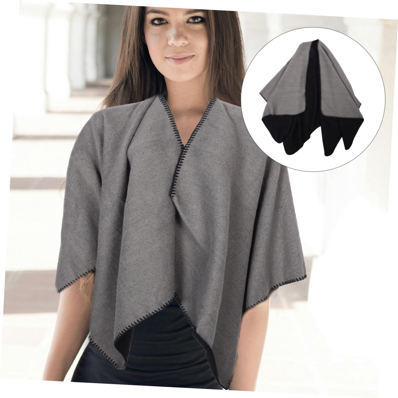 Healeved Chal Reversible Doble Cara Mujer Poncho Cálido Abrigo Grueso Nórdico Multifuncional Bufanda Bohemia Elegante para Fiesta