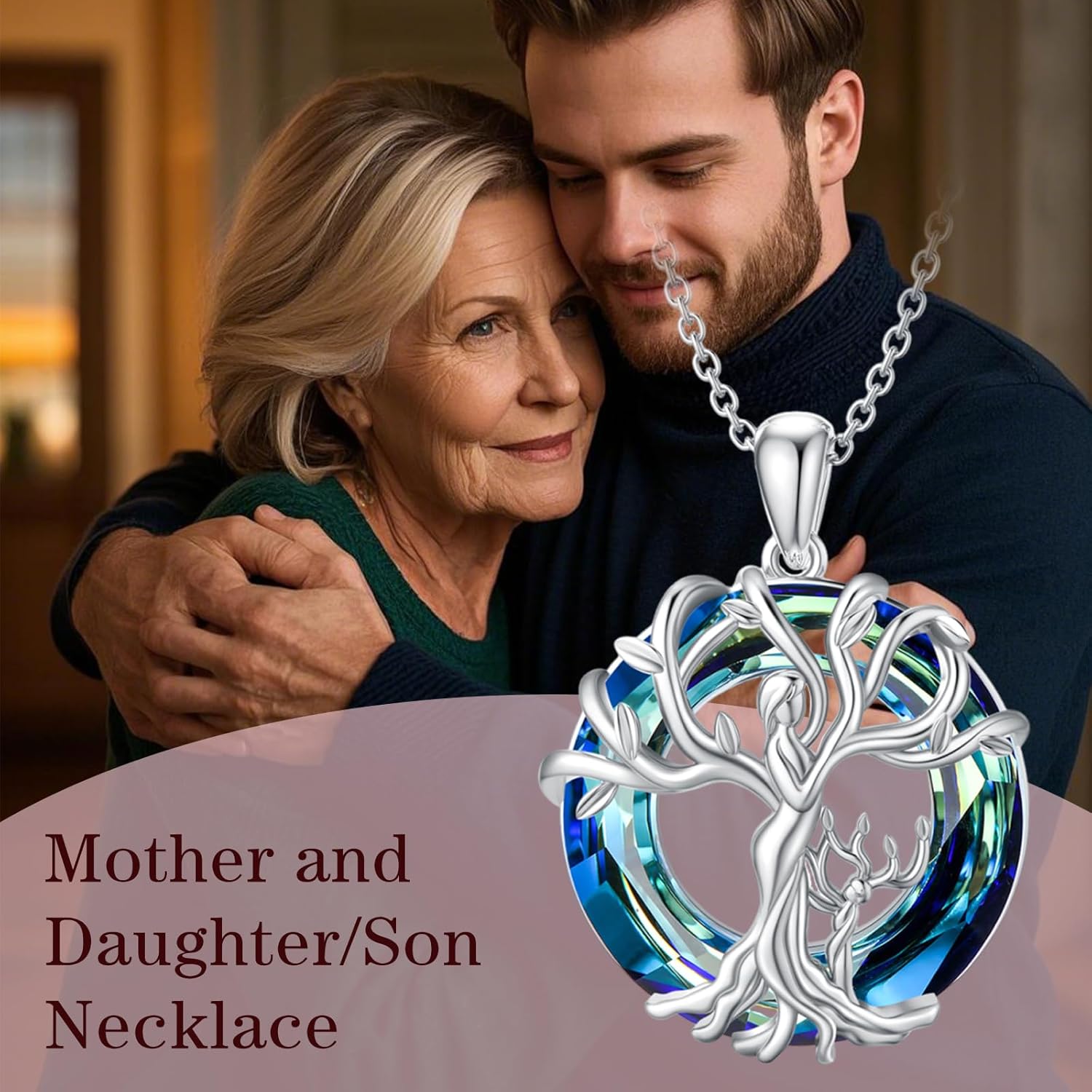 TOUPOP Valentines Day Gifts for Mom, Mother and Daughter/Son Necklace 925 Sterling Silver Tree of Life Necklaces with Austrian Crystal Jewelry for Women, Mothers Day Birthday Gifts - Image 3