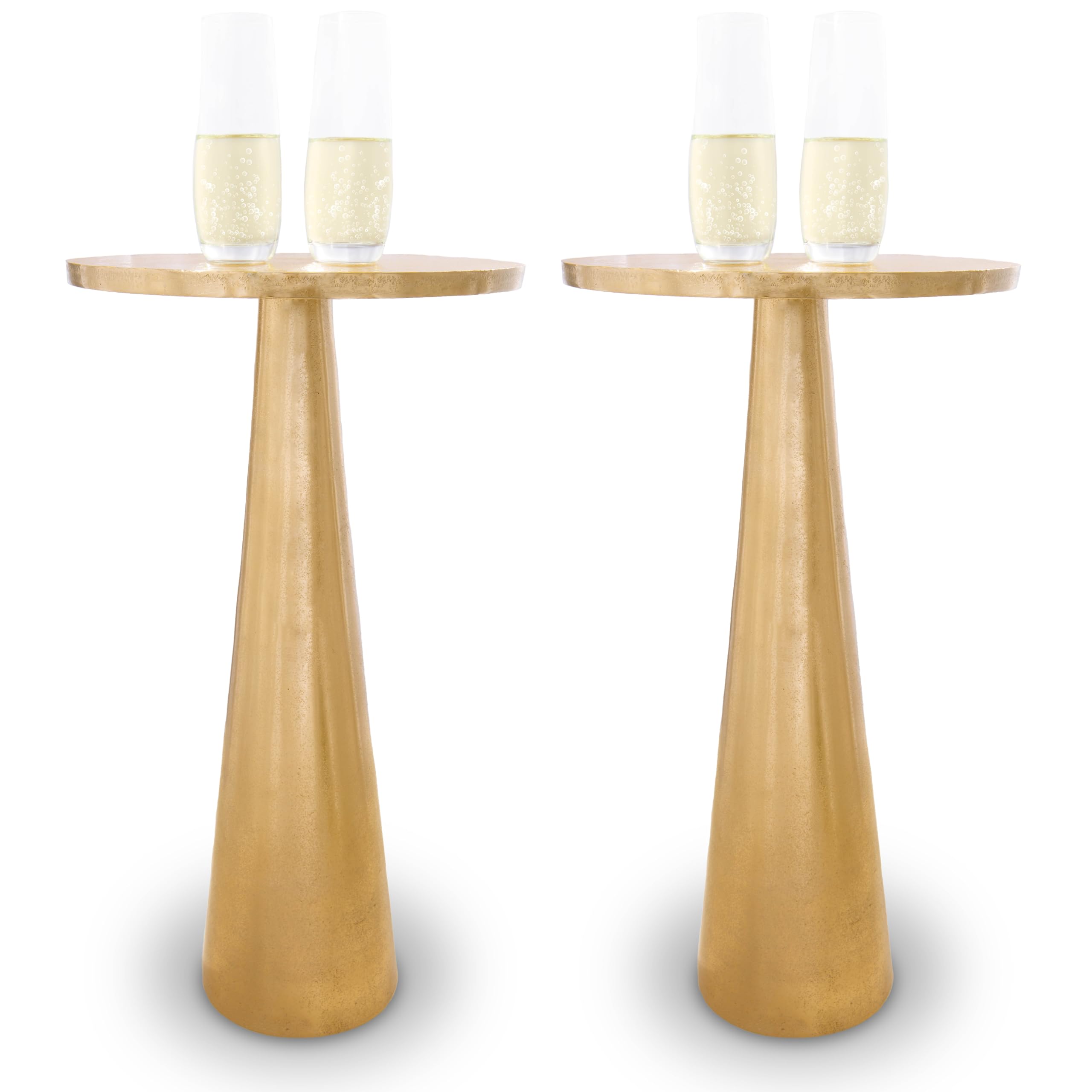 OBJET D'ARTSmall Round Gold End Tables, Set of 2, ABEL, 21" Height, Vintage Metal Accent, Side, Pedestal, Coctail and Drink Tables for Living Room and Small Spaces