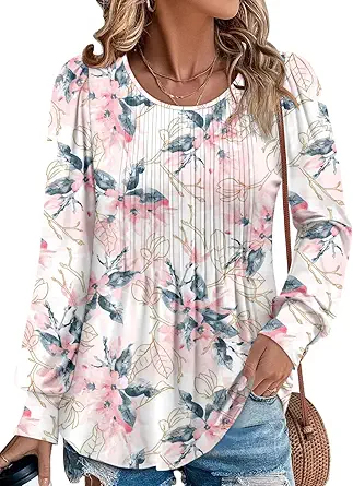 BETTE BOUTIK Long Sleeve Shirts for Women Fall Tops Dressy Blouses Crewneck Tunic Tops for Leggings S-3XL