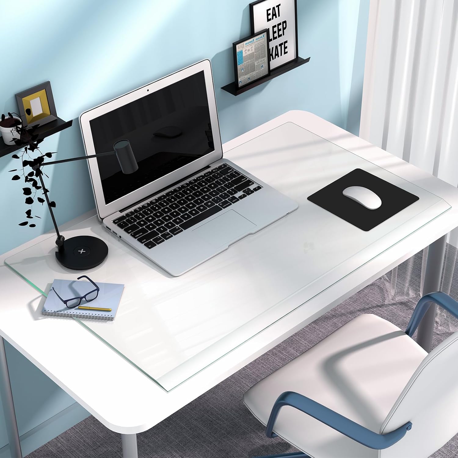 Tempered Glass Desk Pad with Beveled Edge, 32" x 20" Clear Office Desk Pad for Keyboard and Computer Monitor, Glass Desk Mat for Desktop Dry Erase