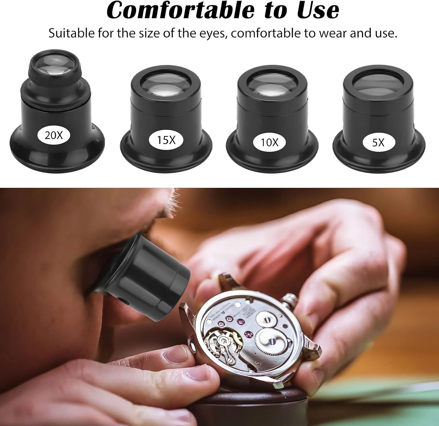 Jewelers Loupe Eye Magnifier Loupe Magnifying Glass, 4Pcs Experimental Monocular Magnifier of 5X 10x 15x 20x, Portable Watchmaker Loupe Magnifier Lens Repair Kit Tools for Gems, Coins, Rocks, Stamps : Arts, Crafts & Sewing