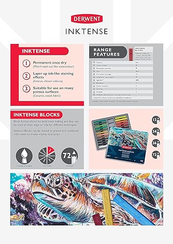 Vista 20 de Derwent Inktense Blocks - Juego de 72 unidades, bloque de 0.315 in, textura suave, soluble en agua, ideal para acuarela, dibujo, colorear