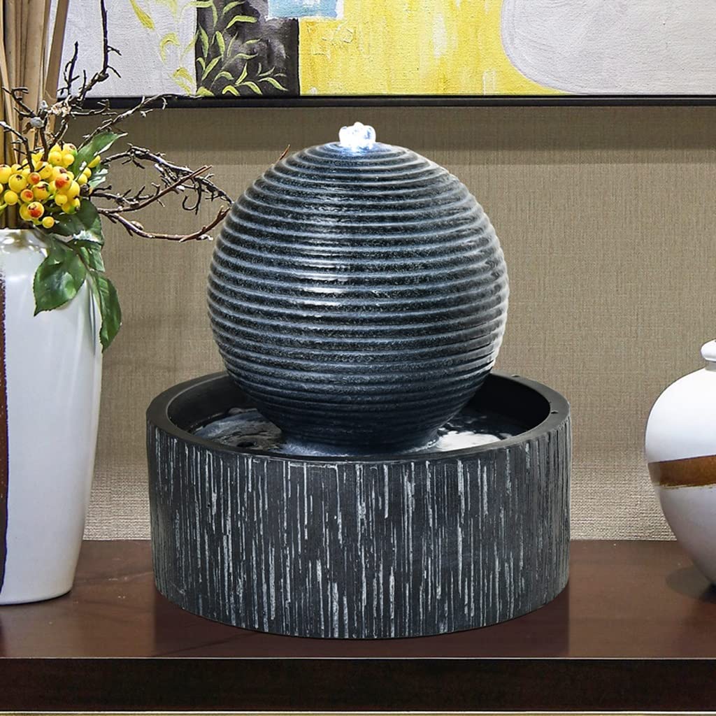 Fuente De Agua Cascada Fuente de Mesa Interior Agua Ondulada en Forma Bola con iluminación meditación silenciosa Decoracion Interior