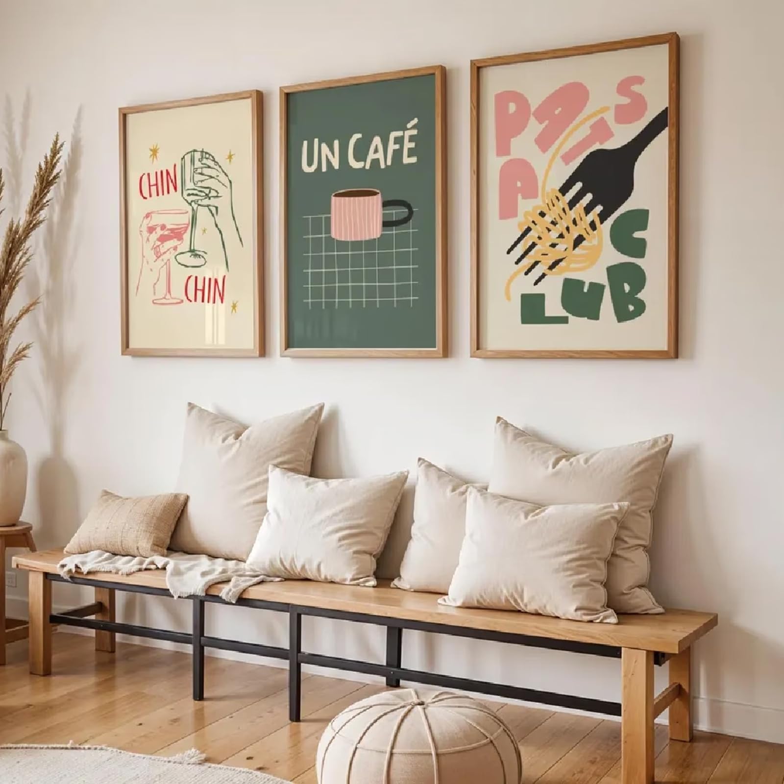 Zbello 1 Set Of 3 Posters, Retro Food Pasta Kitchen Wall Art Set, Chin Chin, Un Café & Pasta Club Aesthetic Posters For Kitchen And Living Room Decor, Unframed (50X70cm)