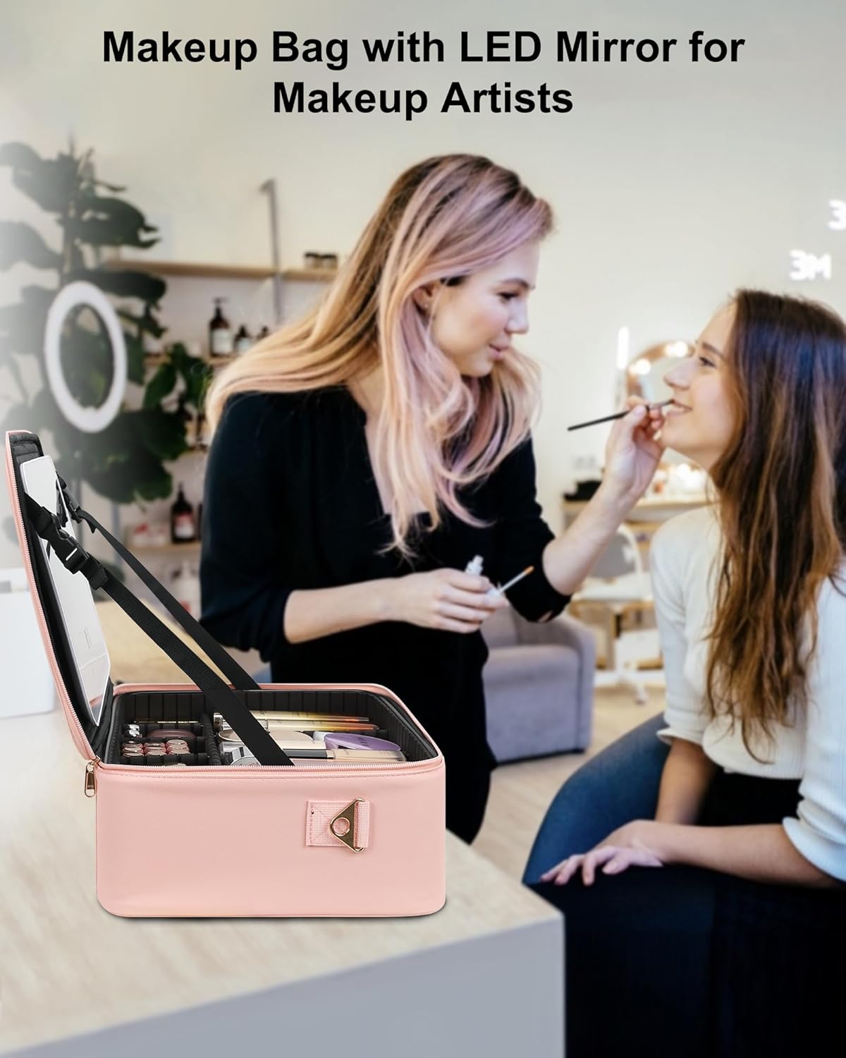 Makeup Bag with LED Mirror, 16.2 inches Lar Profal Makeup
