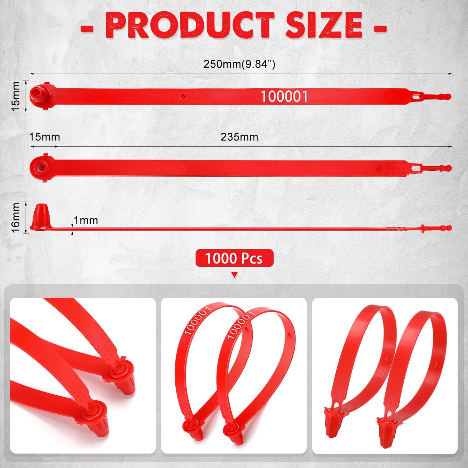 Roowest 1000 Pcs Plastic Truck Trailer Door Seals, Tamper Evident Security Tags, Numbered Safety Disposable Locks for Container Logistics Transport Package Shipping(Red) - Image 2