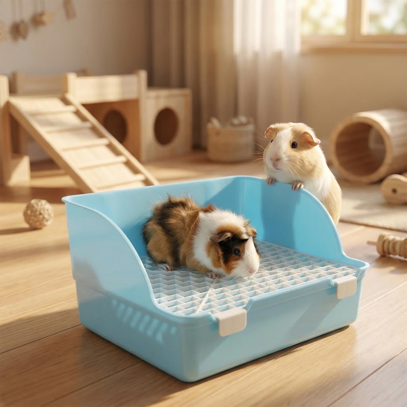 Arenero esquinero para Animales pequeños - Arenero Grande para Conejos - Entrenador de Mascotas con Rejilla para Conejos Adultos, cobayas, Chinchillas, Hurones, galesaurios y erizos. — view 5