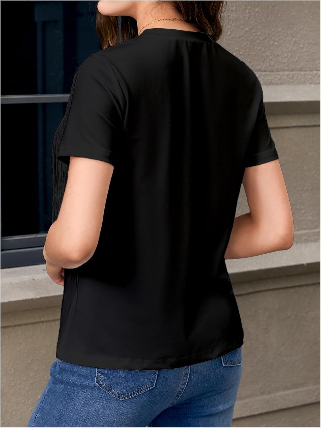 Verdusa Women's Short Sleeve Fringe Tops Tassel Trim Cowgirl Shirts Western Outfits - Image 2