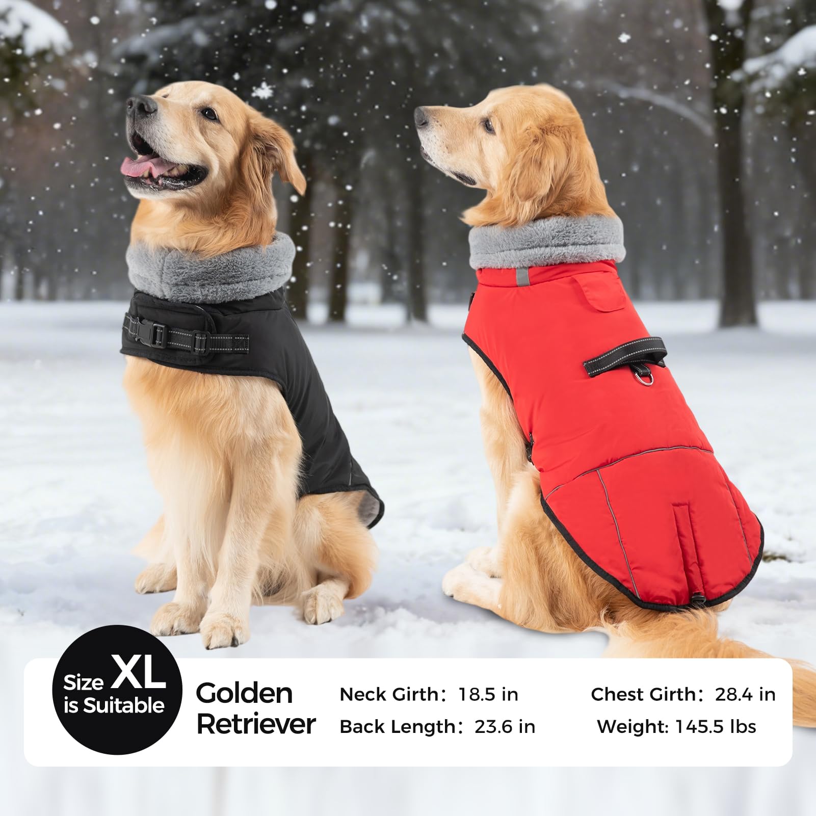 Mihachi Veste d'hiver chaude pour chien de taille moyenne, veste imperméable avec harnais en polaire réfléchissante intégrée pour animaux de compagnie, manteaux par temps froid