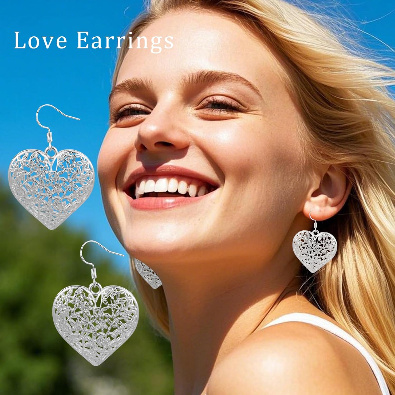 Filigree Heart 925 Silver Big Earrings for Women Dangle Design Hypoallergenic Statement Vintage Earrings - Image 3