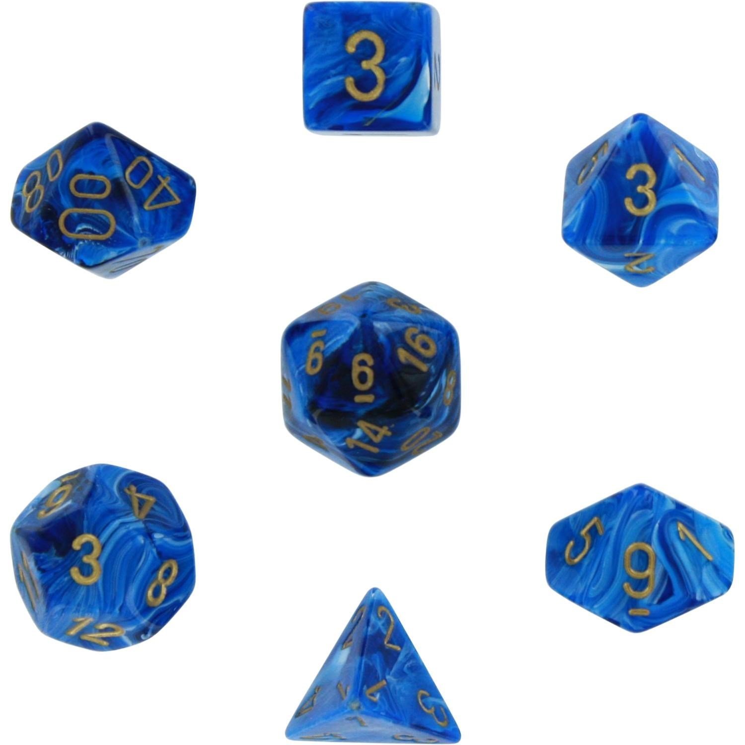 Chessex Dice: Polyhedral 7-Die Vortex Dice Set - Blue w/gold by Chessex