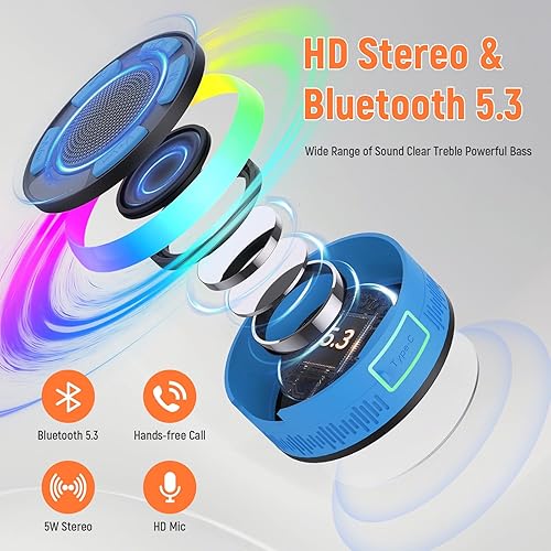 Miniatura 4 de Altavoz de ducha Bluetooth, altavoces Bluetooth portátiles IP7 impermeable con ventosa y pantalla de tiempo, altavoz inalámbrico con luces LED, 1100