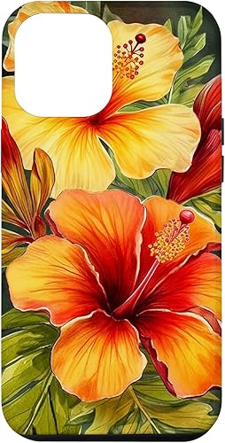 Funda para iPhone 12 Pro Max Hawaiian Tropical Yellow Red Hibiscus Plumeria