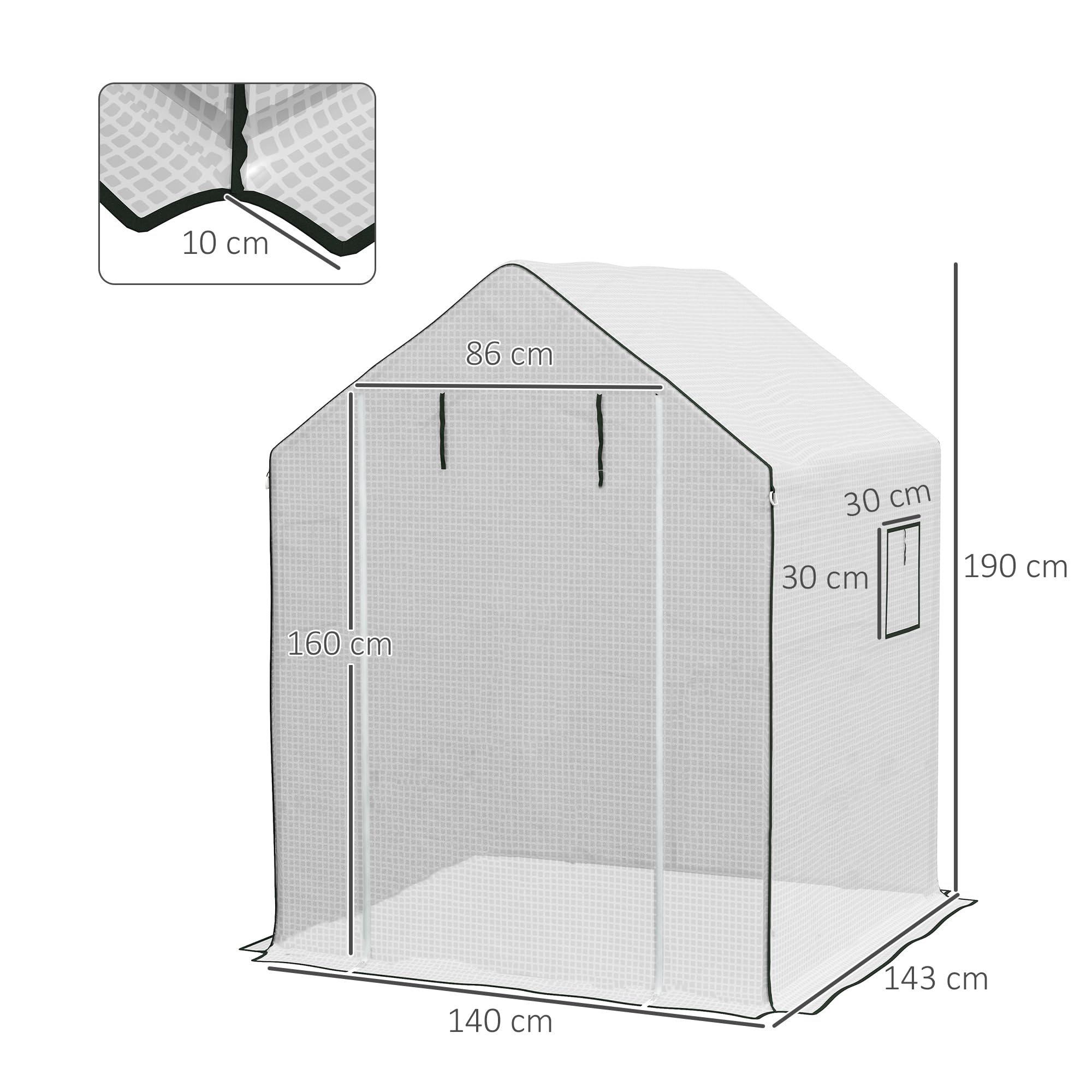 Outsunny Gewächshausfolie 1,4 x 1,9 m, wasserdicht Gartenfolie mit UV Schutz Seitenfenster, Reißfest Folie aus Polyethylen, Abdeckplane für Treibhaus, Tunnelfolie für Außenbereich, NUR Folie, Weiß