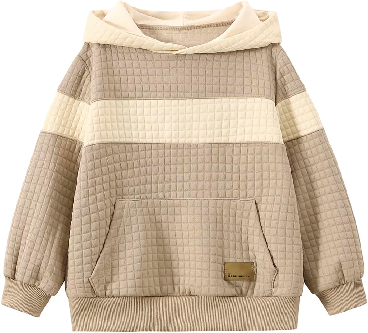 Boys Hooded Sweatshirts Waffle Knit Colorblock Pullover Hoodies Casual Sweatshirt 4-12 Years