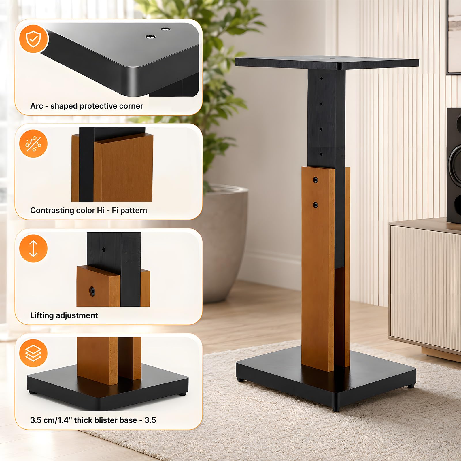 Cavalletti regolabili in altezza, altezza regolabile 65-85 cm, in legno di faggio, portata 10 kg, per altoparlanti da scaffale, nero, 1 paio