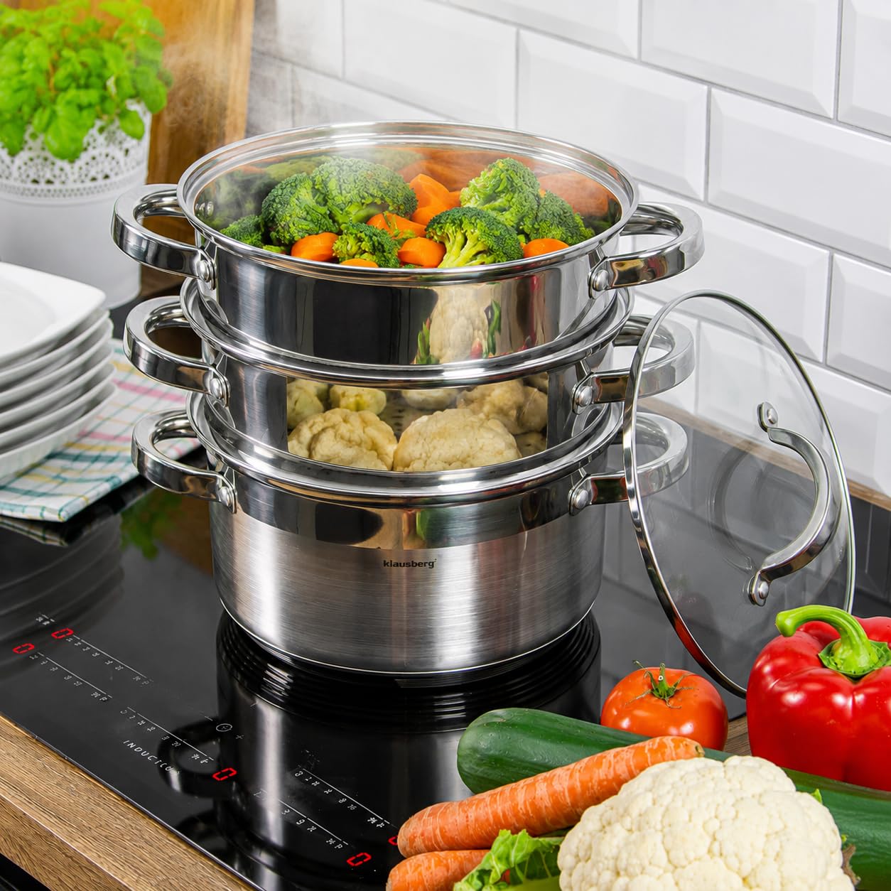 Dampfgarer Set Edelstahl Induktion Klausberg 3,1l (Silber, 4 Teile)