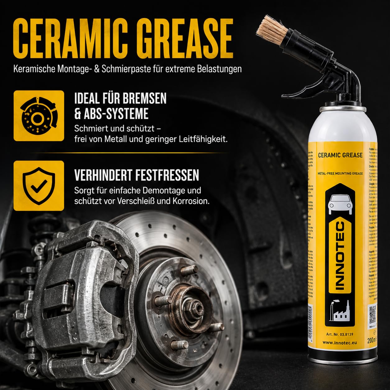 2 Stück Innotec Keramikpaste Ceramic Grease - Keramikfett - Montagepaste mit hoher Druck- und Temperaturbeständigkeit - Bremsen Service Paste - Hochbelastbareer Dauerschmierstoff mit Rostschutzeffekt