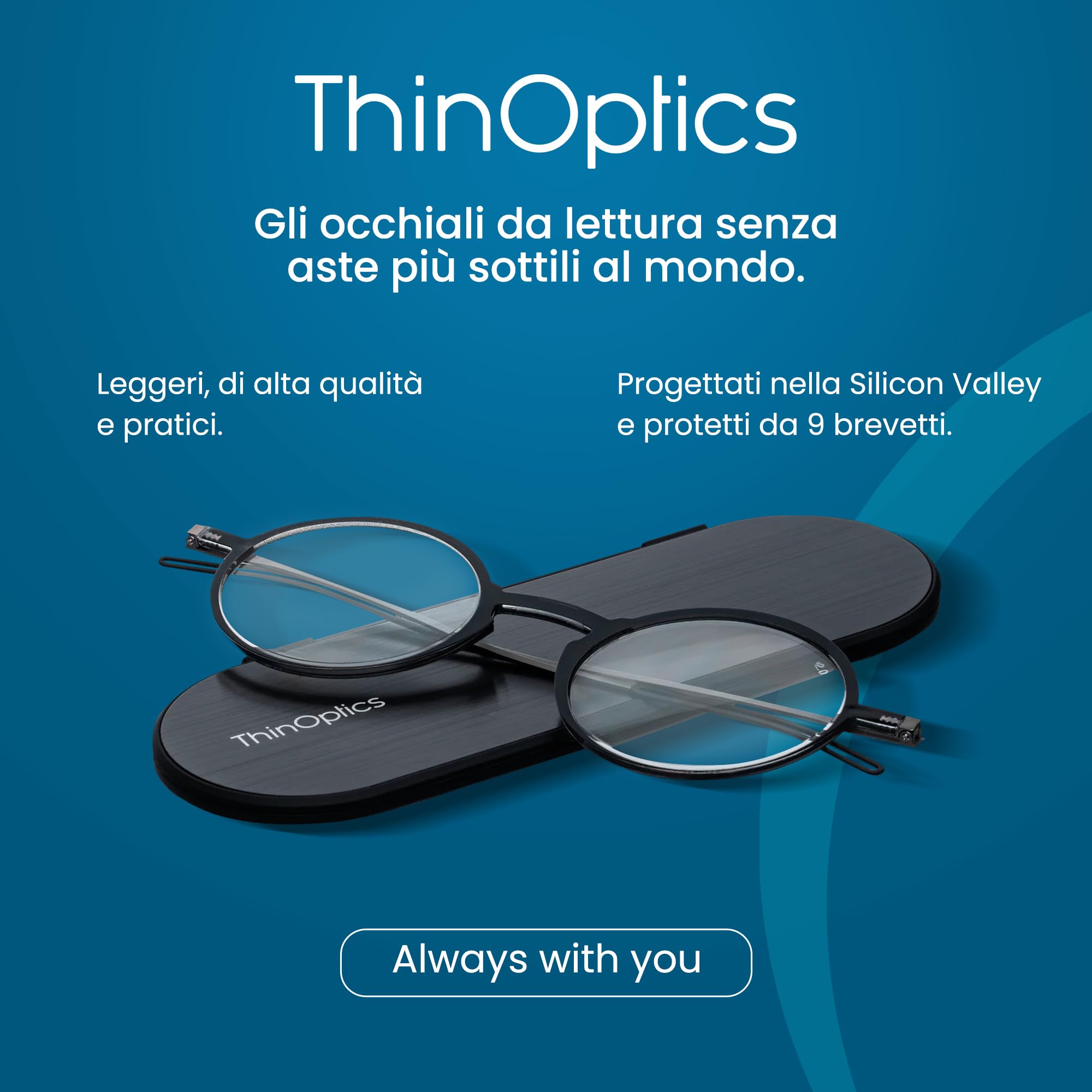 ThinOptics Occhiali da Lettura Manhattan 2.50, Marrone, Custodia Milano | Occhiali da lettura per uomo e donna, gradazione 2,50 diottrie, custodia magnetica in alluminio anodizzato, senza stanghette