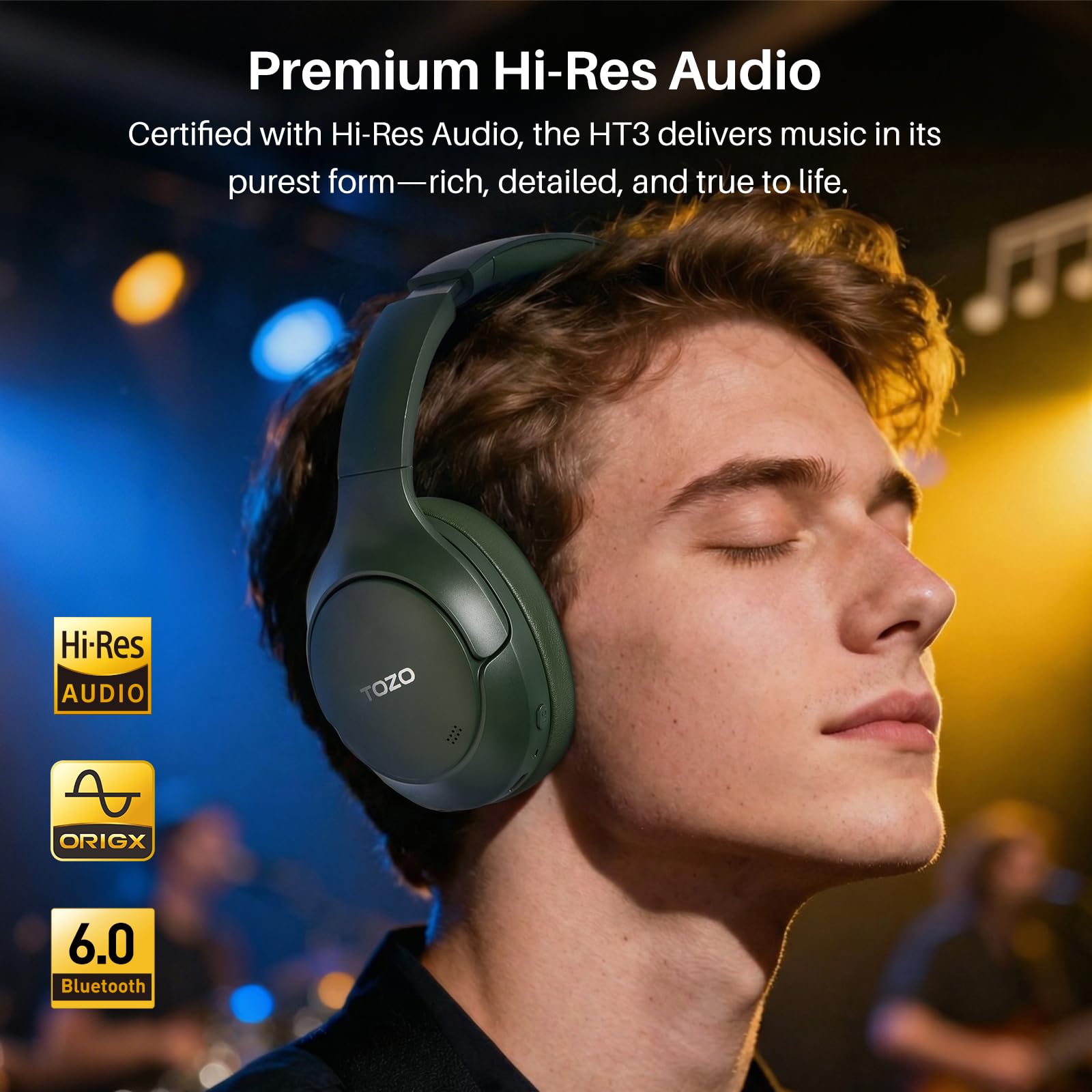 TOZO HT3 Hybrid Noise Cancelling Wireless Headphones, 90H Over Ear Headset view 6