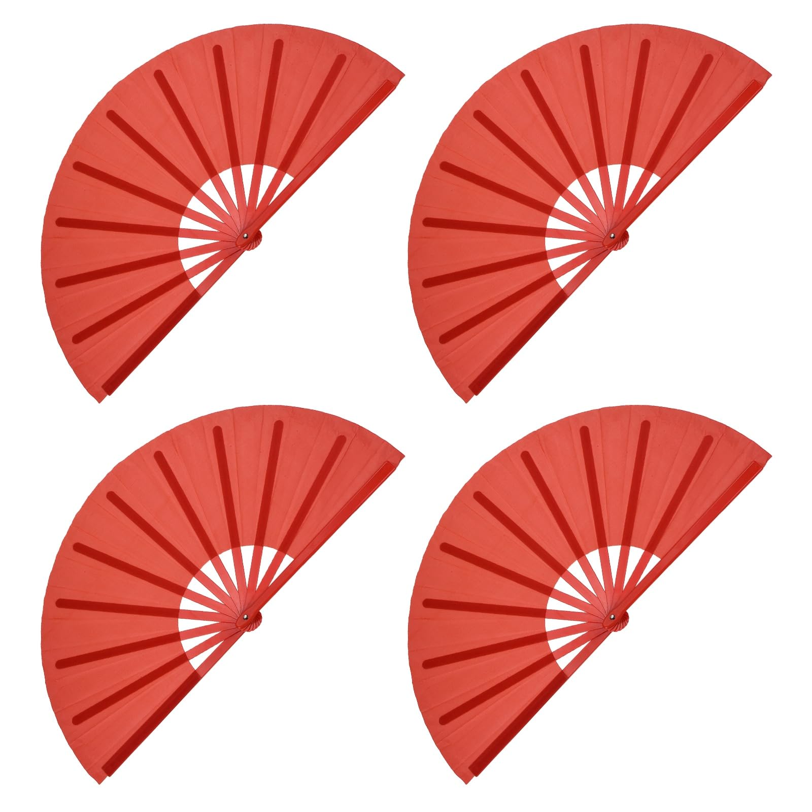 sourcing map 4Pcs Large Folding Hand Rave Fan, Decorative Handheld Folding Hand Clacking Fan for Line Dancing Festival Party Performance Decoration, Red