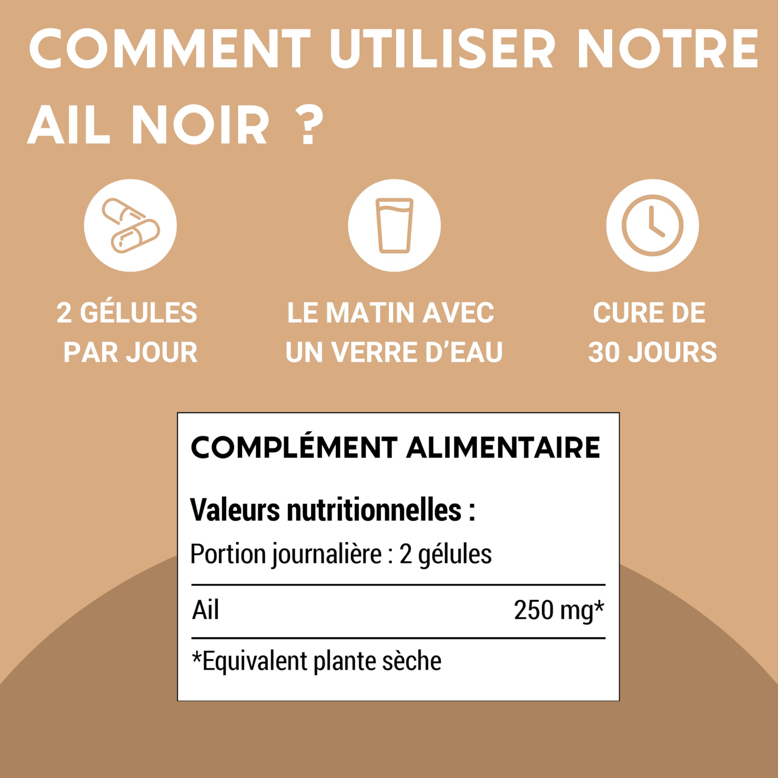 Ail Noir Fermenté 250mg – Complément Alimentaire – 60 Gélules Végétales – Circulation Sanguine, Cœur et Cholestérol – Cure 1 Mois – Fabriqué en France