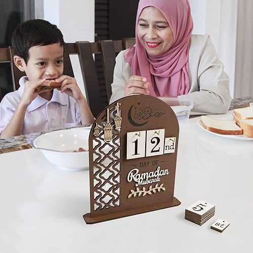 Miniatura 3 de flangairy Calendario de cuenta regresiva de Ramadán 2024, calendario de Adviento de madera Eid, 30 días, decoración de cuenta regresiva de madera,