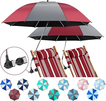 2 Pack Beach Umbrella with 360 Universal Clamp, UPF50+ Umbrella Outdoor Patio Sun Protection for Chairs, Beach &Patio Use Not Include Chair
