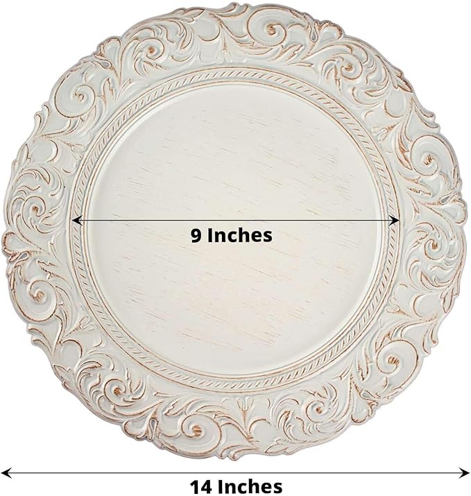 Efavormart 6 Platos Cargadores Antique White Gold Baroque 14" Redondo miniatura 2