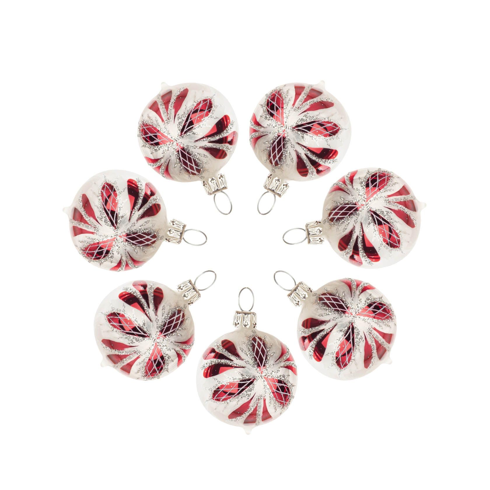 Rudolphs Schatzkiste Thüringer Christbaumschmuck Kugel eisweiß Waffelmuster rot 7er-Set BxHxT 4x4x4cm NEU Baumbehang Weihnachtsbaumschmuck Christbaum Christbaumschmuck Weihnachten Baumschmuck