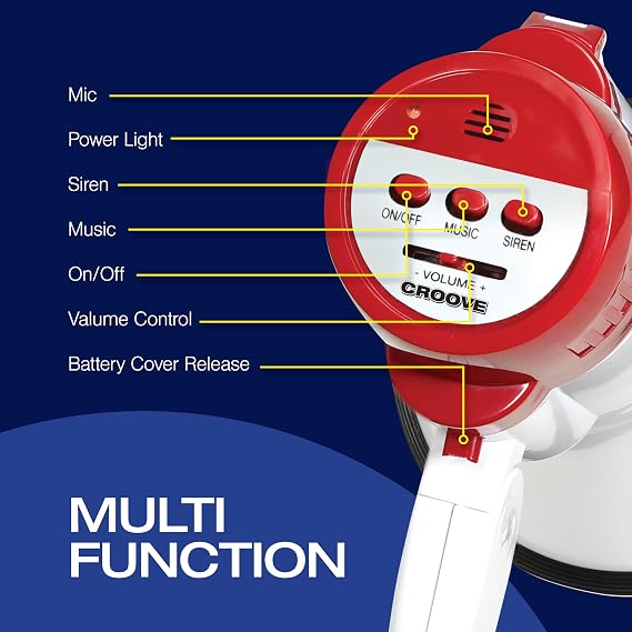Croove Portable Megaphone Bullhorn, Loud Speaker with Siren, Volume Control