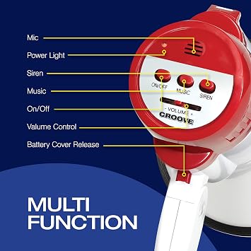 Croove Portable Megaphone Bullhorn, Loud Speaker with Siren, Volume Control