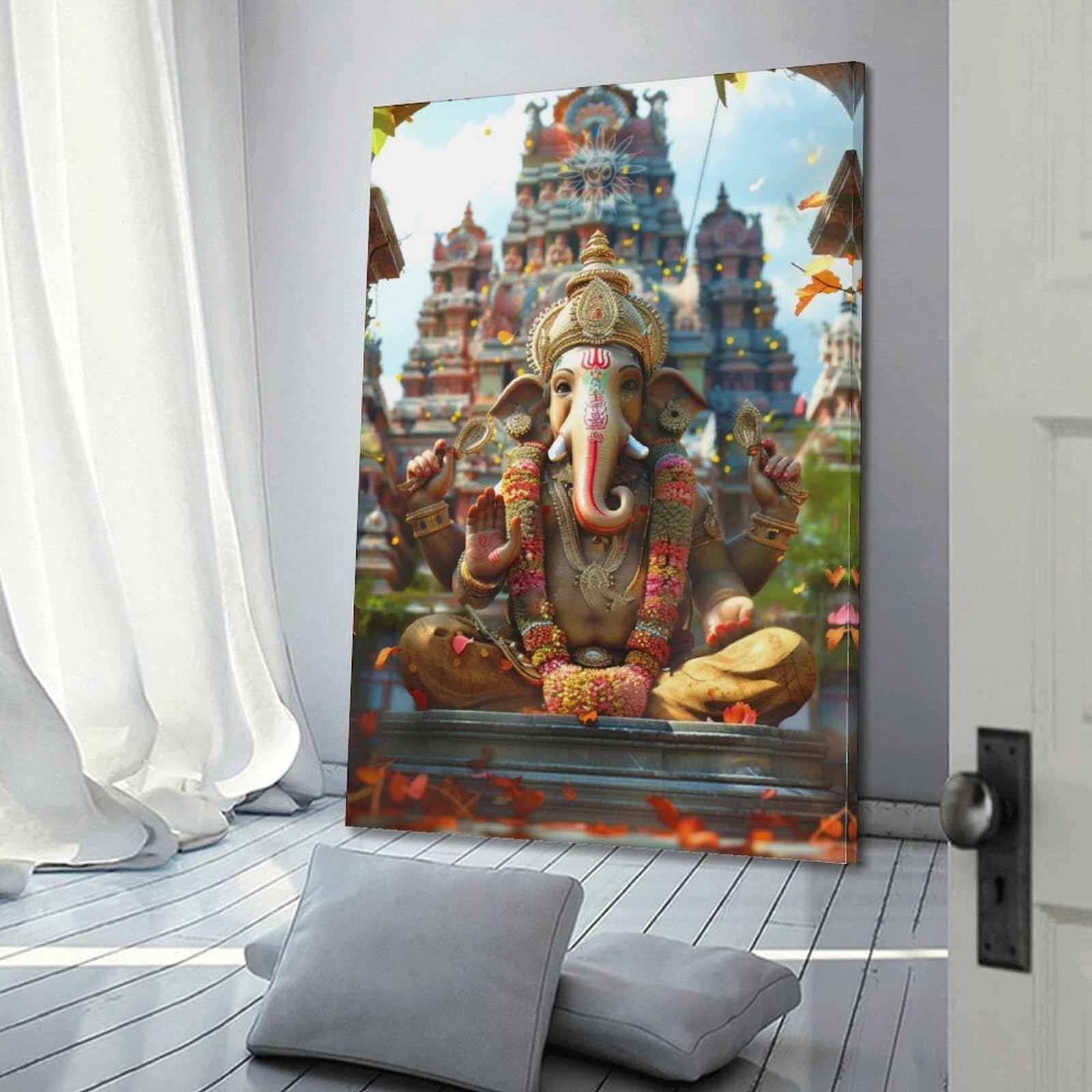 CENGLIS Poster indù – Ganesha con decorazioni e simboli, poster per celebrare festival poster moderno da parete su tela decorazione estetica pittura 60 x 90 cm con cornice